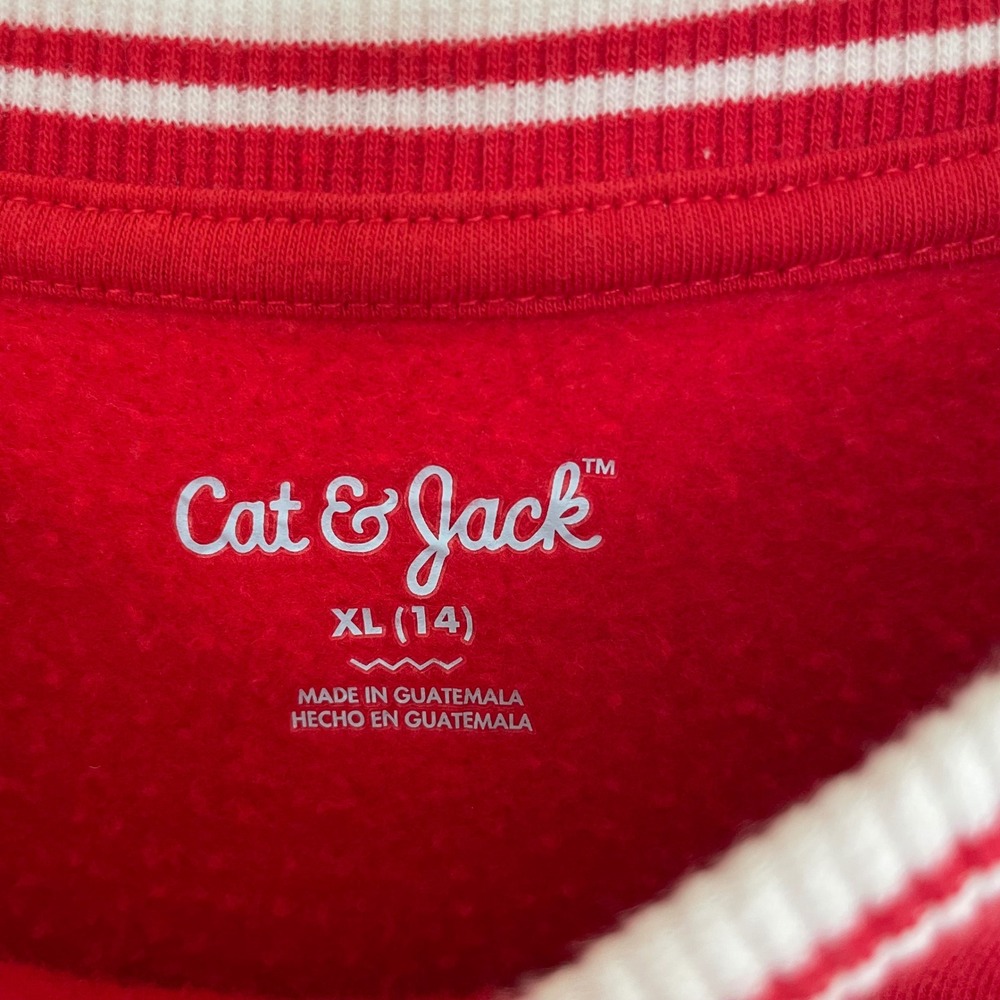Cat & Jack‎ Red Heart Eye Smiley Face Sweatshirt XL 14 Varsity Stripe Pullover - Picture 3 of 7